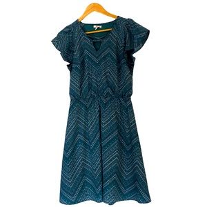 Patterned Turquoise Midi-Dress